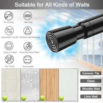 2 Pack Tension Rods Spring Tension Curtain Rod, 26 to 39 Inch Adjustable Black Tension Rod, Small Curtain Rods Spring Loaded Curtain Tension Rods for Window, Bathroom, Cupboard, Kitchen, Home