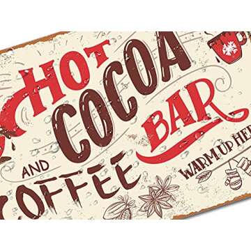 ALREAR Hot Cocoa Bar Sign Vintage Christmas Coffee Station Wall Decor Metal Signs Home Kitchen Decorations Aluminum 8" x 12"