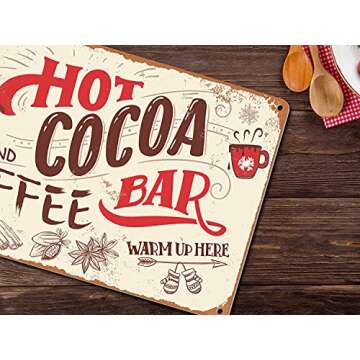 ALREAR Hot Cocoa Bar Sign Vintage Christmas Coffee Station Wall Decor Metal Signs Home Kitchen Decorations Aluminum 8" x 12"