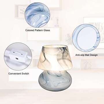 Coosa Mushroom Bedside Table Lamp,Glass LED Bedside Night Lamps, Desert Swirl Veins Small Nightstand Desk lamp for Home Decor, Study, Living, Bedroom, Gift