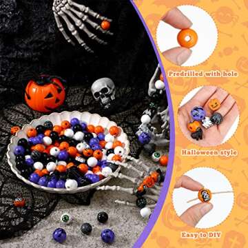 Qunclay 200 Pcs Halloween Wooden Beads for Crafts