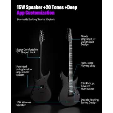 Enya Electric Guitar Inspire 39" Smart Electric Carbon Fiber Guitarra with 15W Wireless Speaker, 20 ...