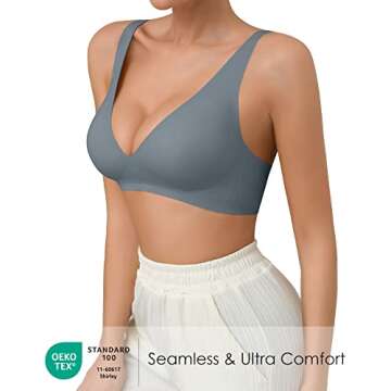 SHARICCA Pro Seamless Bra for Women Deep V Neck Wirefree Bra Adjustable Strap Comfort Sleep Bra Remo...