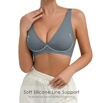 SHARICCA Pro Seamless Bra for Women Deep V Neck Wirefree Bra Adjustable Strap Comfort Sleep Bra Removable Padded Bralette(Grey,M)