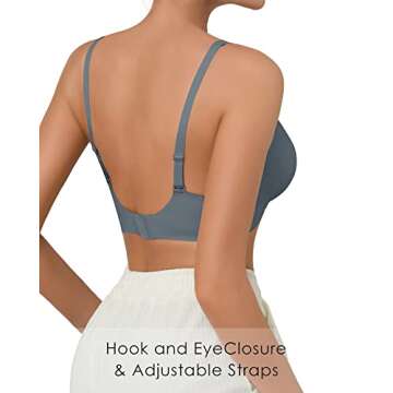SHARICCA Pro Seamless Bra for Women Deep V Neck Wirefree Bra Adjustable Strap Comfort Sleep Bra Removable Padded Bralette(Grey,M)