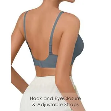 SHARICCA Pro Seamless Bra for Women Deep V Neck Wirefree Bra Adjustable Strap Comfort Sleep Bra Removable Padded Bralette(Grey,M)