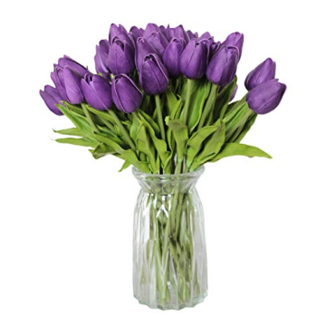 ALIERSA 10-Heads Home Decoration Mini Tulip Real Touch Artificial Flowers Bouquets (Dark Purple)