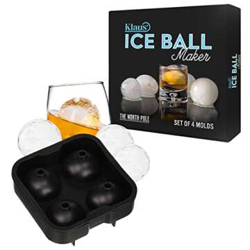 The North Pole Ice Ball Maker Mold, Creates 4 x 4.5 cm Whiskey Ice Balls, Premium Silicone Flexible Tray, Black