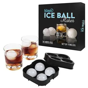The North Pole Ice Ball Maker Mold, Creates 4 x 4.5 cm Whiskey Ice Balls, Premium Silicone Flexible Tray, Black