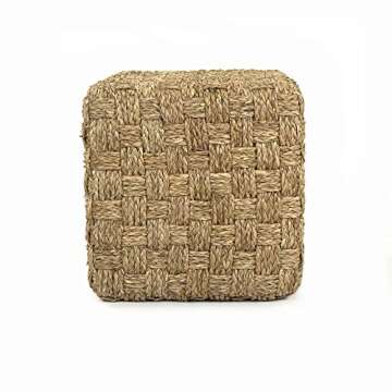 ZENTIQUE Woven Pouf Ottoman, One Size, Brown, Beige