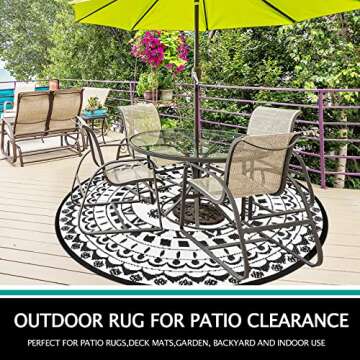 Capslpad 5Ft Round Waterproof Outdoor Rug for Patio