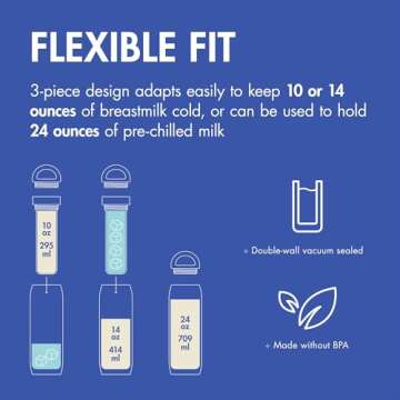 Boon Frosh Portable Breast Milk Chiller - Stainless Steel Breast Milk Cooler - Stainless Steel Portable Milk Storage Container - Blue - Keeps Breast Milk Cold for up to 17 Hours*