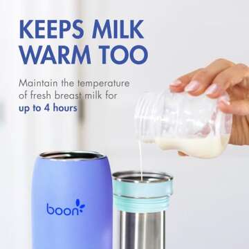 Boon Frosh Portable Breast Milk Chiller - Stainless Steel Breast Milk Cooler - Stainless Steel Portable Milk Storage Container - Blue - Keeps Breast Milk Cold for up to 17 Hours*