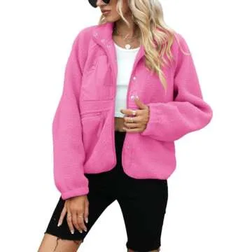 Yanekop Women's Fleece Jacket - Cozy Sherpa Outerwear with Pockets