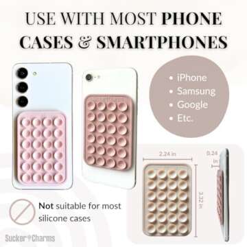 Removable and Reusable Adhesive, Silicone Suction Phone Case Mount, iPhone and Android Phone Accesso...
