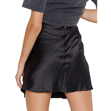 LYANER Satin Lace Trim High Waisted Mini Skirt - Chic & Stylish