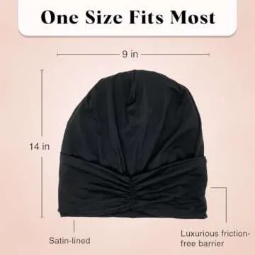 Kitsch Satin Lined Beanie - Softer Than Silk Bonnet for Sleeping Women, Breathable Hair Cover for Sleeping, Slouchy Beanie, Bonnets for Women, Hair Wrap, Reduce Breakage for Freez-Free Hairs - Black