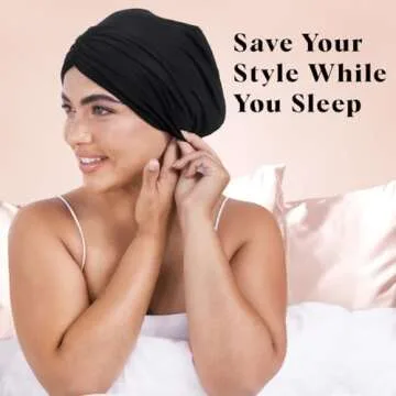 Kitsch Satin Lined Beanie - Softer Than Silk Bonnet for Sleeping Women, Breathable Hair Cover for Sleeping, Slouchy Beanie, Bonnets for Women, Hair Wrap, Reduce Breakage for Freez-Free Hairs - Black