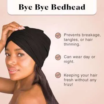 Kitsch Satin Lined Beanie - Softer Than Silk Bonnet for Sleeping Women, Breathable Hair Cover for Sleeping, Slouchy Beanie, Bonnets for Women, Hair Wrap, Reduce Breakage for Freez-Free Hairs - Black