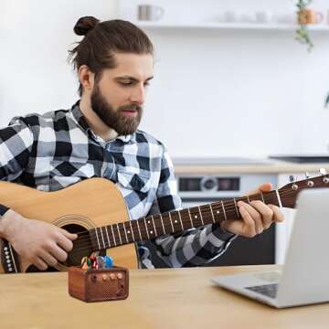 CoolGift Mart Guitar Pick Holder, Walnut Wood Electric Guitar Amp Styled Pick Holder for Picks Storage and Display, Gift for Guitar Players Guitarists