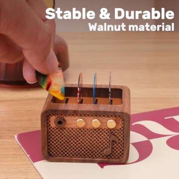 CoolGift Mart Guitar Pick Holder, Walnut Wood Electric Guitar Amp Styled Pick Holder for Picks Storage and Display, Gift for Guitar Players Guitarists