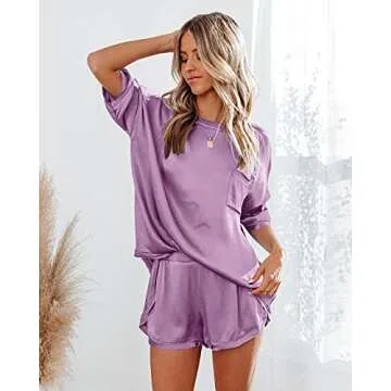 CHYRII Women's Silk Satin Pajamas Two Piece Pj Sets Crewneck Short Sleeve Tops and Shorts Sleepwear