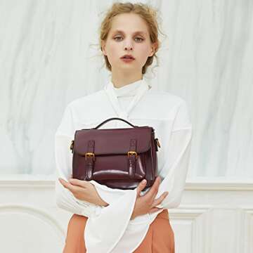 BOYATU Real Leather Handbags for Women Retro Top Handle Purse Crossbody Bag