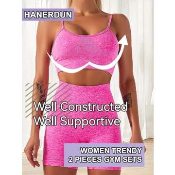 HANERDUN Yoga 2 Piece Outfit Workout Gym High Waist Leggings with Sport Bra Set for Women Rose