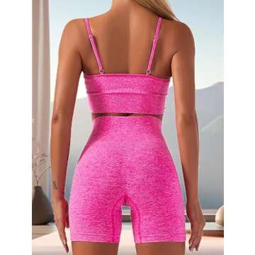 HANERDUN Yoga 2 Piece Outfit Workout Gym High Waist Leggings with Sport Bra Set for Women Rose