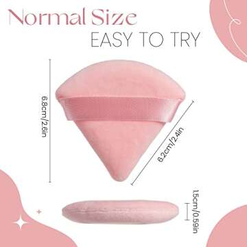 MOTZU 6 Pieces Powder Puff for Face Powder, Triangle Makeup Puff, Cotton Velour Triangle Face Puffs for Setting, Contouring, Under Eyes, and Corners, 2.76-inch Normal Size, with Strap, Beauty Tool
