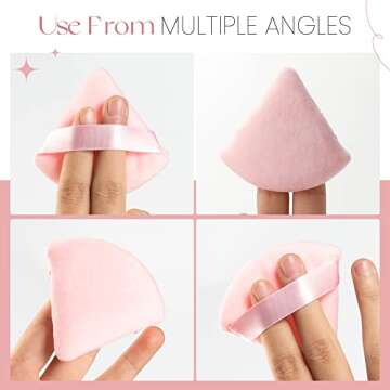 MOTZU 6 Pieces Powder Puff for Face Powder, Triangle Makeup Puff, Cotton Velour Triangle Face Puffs for Setting, Contouring, Under Eyes, and Corners, 2.76-inch Normal Size, with Strap, Beauty Tool