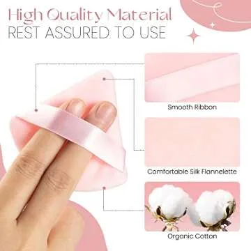 MOTZU 6 Pieces Powder Puff for Face Powder, Triangle Makeup Puff, Cotton Velour Triangle Face Puffs for Setting, Contouring, Under Eyes, and Corners, 2.76-inch Normal Size, with Strap, Beauty Tool