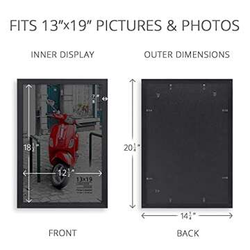 Langdon House 13x19 Black Picture Frame, 13 x 19 Modern Photo Frame, Sturdy Wood Composite, Wall Mount Hooks Included, Prima Collection