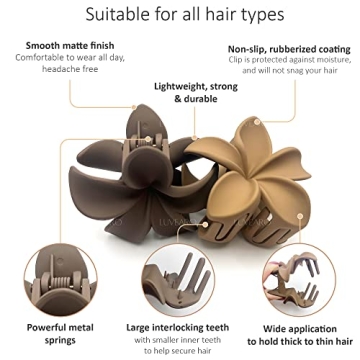 Luvearo Nonslip Matte Flower Hair Clips for Women - Durable & Stylish