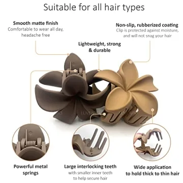 Luvearo Nonslip Matte Flower Hair Clips for Women - Durable & Stylish