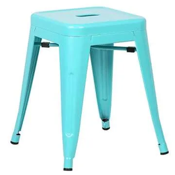 EdgeMod Trattoria 18 Inch Metal Side Dining Chair and Bar Stool in Aqua Blue (Set of 4)