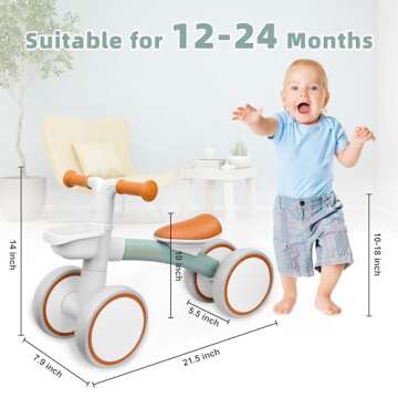 Humble Bee Baby Balance Bike for 12-24 Months Old Boys Girls,1 Year Old Boys Girls Toddler Balance Bike with Adjustable Seat, Best Birthday Choice, Green