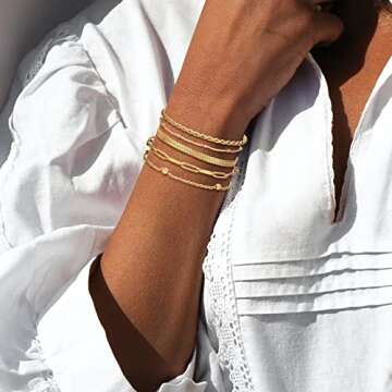 Dainty Gold Chain Bracelets set for Women, Trendy Gold Jewelry for Women Stackable Adjustable, 18K G...