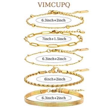 Dainty Gold Chain Bracelets set for Women, Trendy Gold Jewelry for Women Stackable Adjustable, 18K Gold Plated Paperclip Layered Link Bracelets