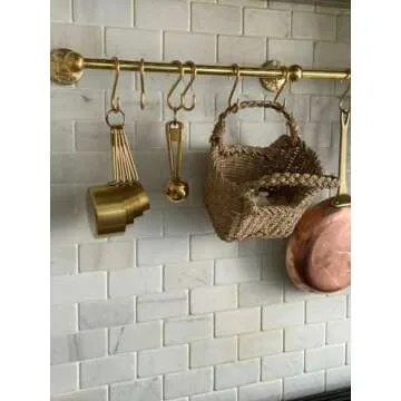 KMHUI Unlacquered Brass Wall Mounted Pot Rack, Brass Kitchen Rail with Hooks, Brass Wall Pot Rack Kitchen Storage (60 Inches= 152 cm)