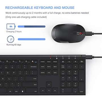 Wireless Keyboard and Mouse, Vssoplor 2.4GHz Rechargeable Compact Quiet Full-Size Keyboard and Mouse Combo with Nano USB Receiver for Windows, Laptop, PC, Notebook-Black