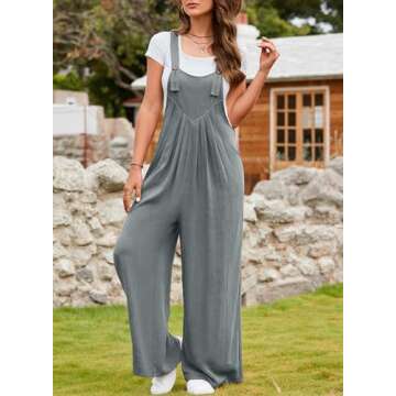 Dokotoo Women's Casual Loose Overalls Jumpsuits One Piece Sleeveless Adjustable Straps Bib Wide Leg ...