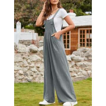 Dokotoo Women's Casual Loose Overalls Jumpsuits One Piece Sleeveless Adjustable Straps Bib Wide Leg Long Pant Rompers