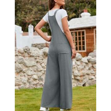 Dokotoo Women's Casual Loose Overalls Jumpsuits One Piece Sleeveless Adjustable Straps Bib Wide Leg Long Pant Rompers