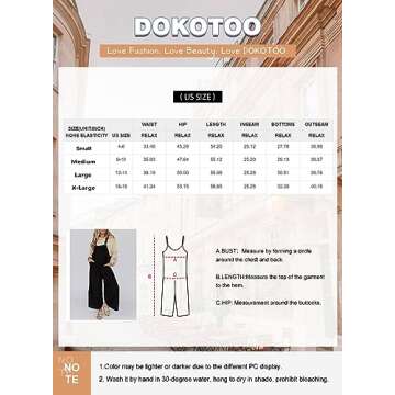 Dokotoo Women's Casual Loose Overalls Jumpsuits One Piece Sleeveless Adjustable Straps Bib Wide Leg Long Pant Rompers