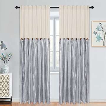 Elegant Cotton Linen Farmhouse Curtains with Rustic Buttons for a Cozy Home Setting