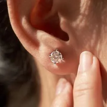 YODEWA Moissanite Stud Earrings for Women 925 Sterling Silver Hypoallergenic Flat Back 1 Pair DEF Color Lab Created Brilliant Round Moissanite Earrings (Silver 1CT)