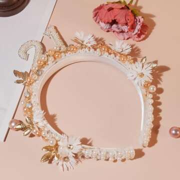 PartyforU 21st Birthday Headband - Handmade 21st Birthday Hairdband with Pearls for Birthday Party W...