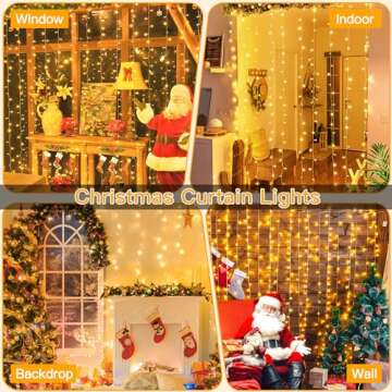 Ollny Curtain Lights 200LED 6.6x6.6ft, USB Warm White Fairy Lights with Remote 8 Modes Dimmable Timer, Waterproof String Lights for Bedroom Wall Outdoor Indoor Backdrop Window