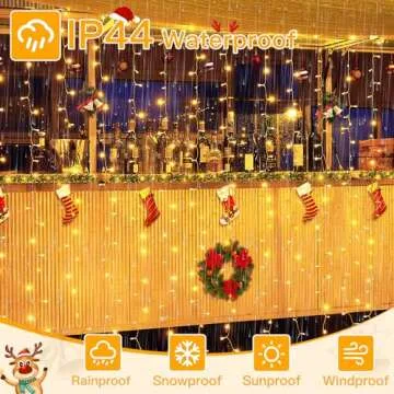 Ollny Curtain Lights 200LED 6.6x6.6ft, USB Warm White Fairy Lights with Remote 8 Modes Dimmable Timer, Waterproof String Lights for Bedroom Wall Outdoor Indoor Backdrop Window